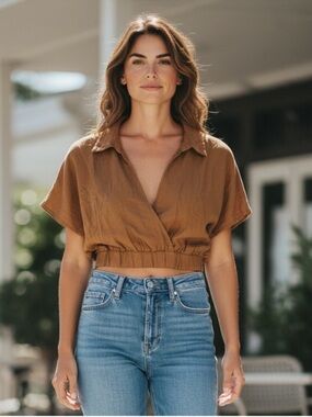 Zenana Women’s Cropped Linen Blend Blouse - L x2